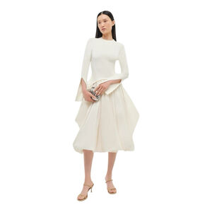 SIMKHAI Kenlie White Taffeta Knit Midi Dress Size Small